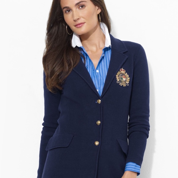 ralph lauren women's navy blue blazer